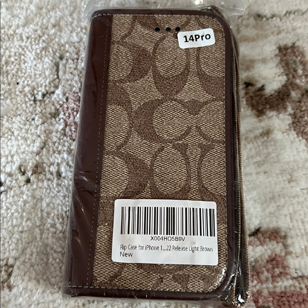 Coach Signature Brown Canvas and Dark Brown Leather iPhone 14 Pro Flip Case